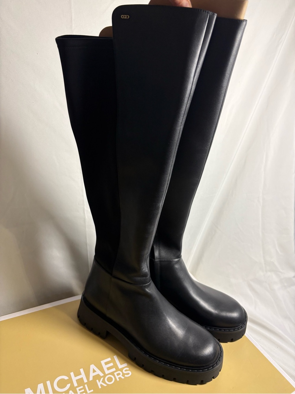 New MICHAEL Michael Kors Black Tall Leather Platform Boots size 10